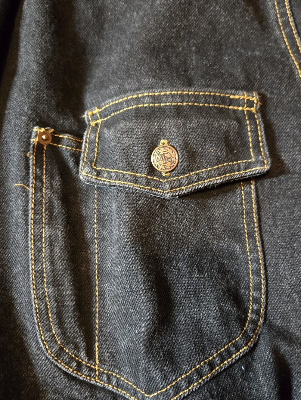 Vintage B. Free Men's Denim With Leather Trim Jacket Size XL Black & Tan - Picture 6 of 16